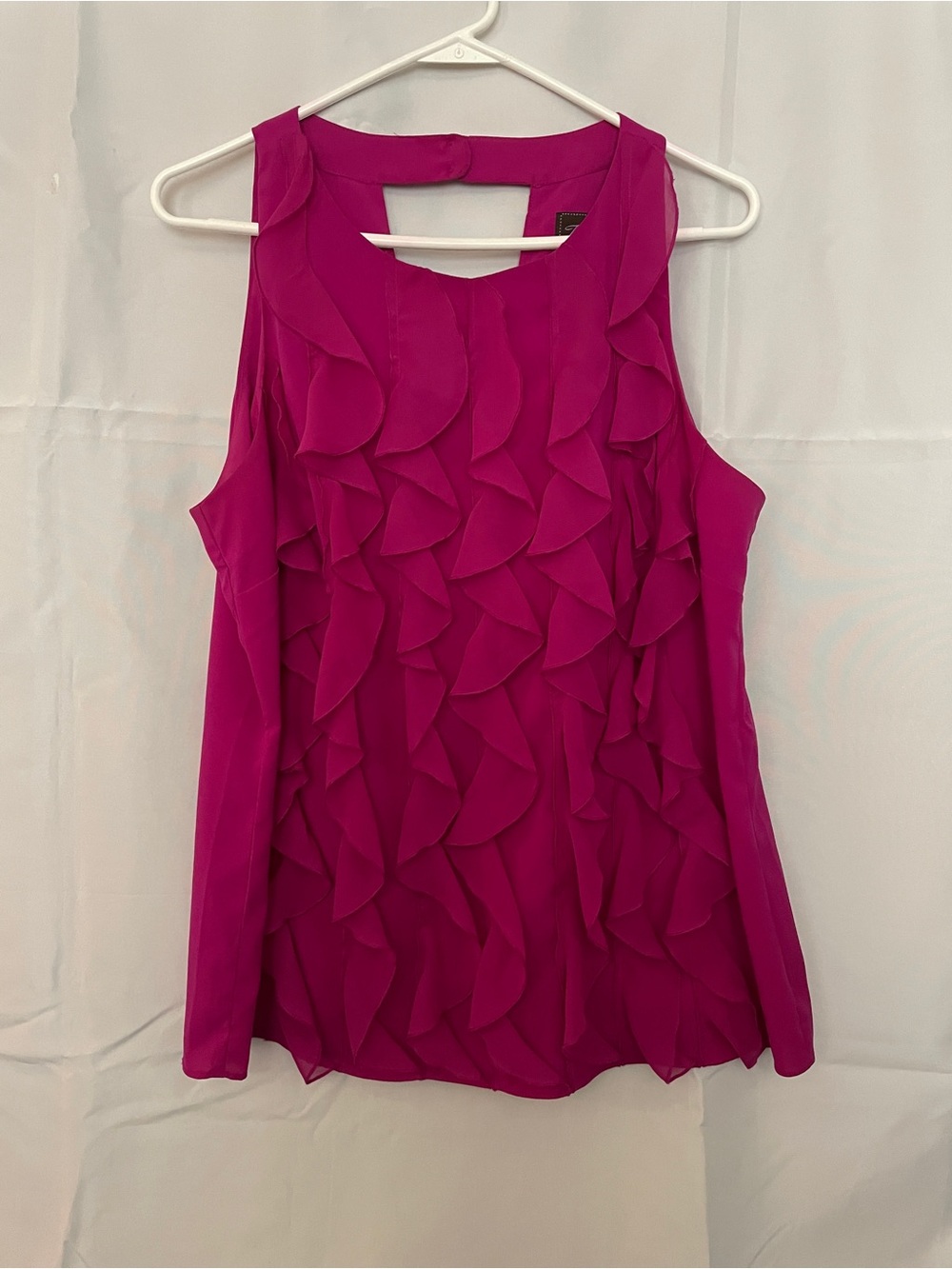 Sleeveless Ruffle Front Tank Top Blouse in Fuchsia